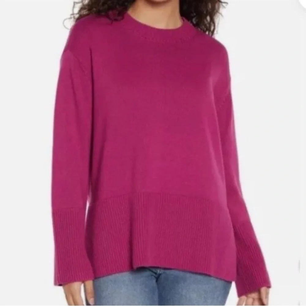 Gap 100% Cotton Split Hem Ribbed Crew Neck Sweater Pink Small Tunic Oversized